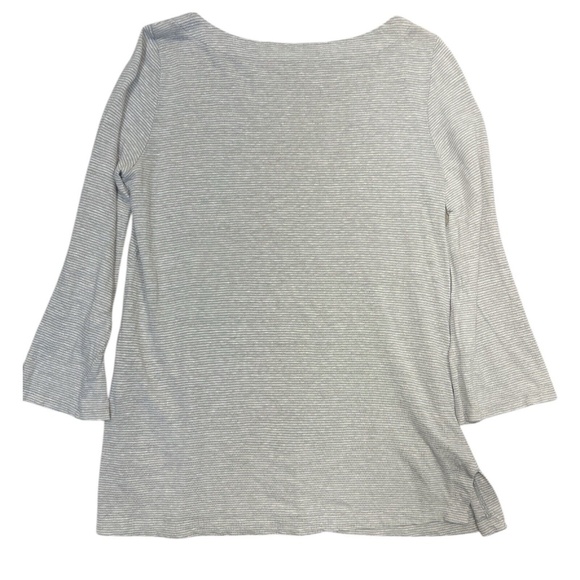 Eileen Fisher Linen Top Pull Over Stripe Boat Neck Flare Sleeves Gray White XS - Picture 3 of 11